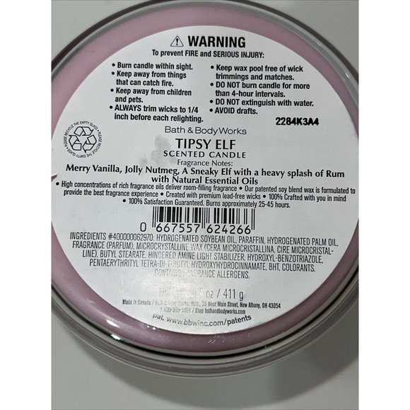 Bath & Body Works Candle TIPSY ELF 3 Wick Candle Day Exclusive NEW Holiday 2022 - Picture 14 of 16